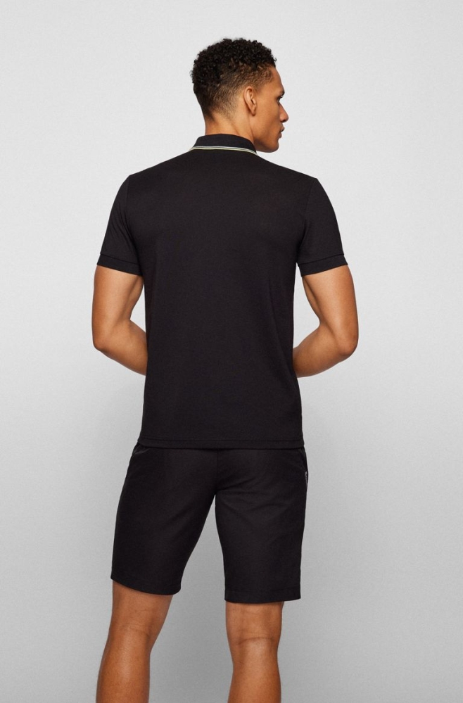 Black HUGO BOSS Slim-fit Branded Men's Polo Shirts | 0587KRJOT