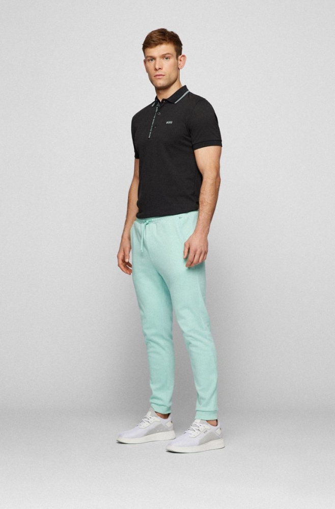 Black HUGO BOSS Slim-fit Branded Men's Polo Shirts | 2108XTRAU