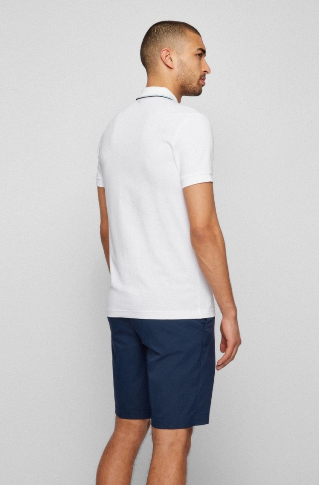 White HUGO BOSS Slim-fit Branded Men's Polo Shirts | 0815YKVRL