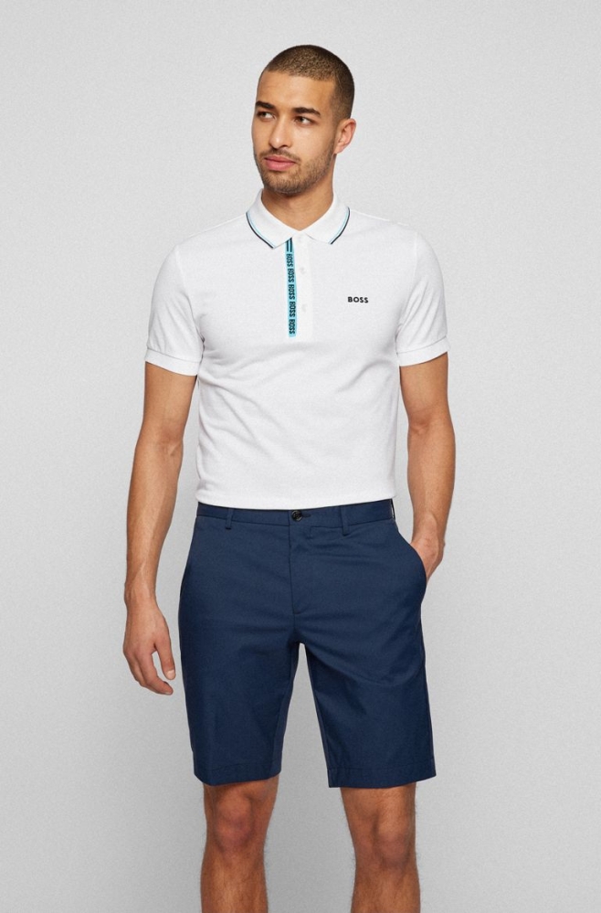 White HUGO BOSS Slim-fit Branded Men\'s Polo Shirts | 0815YKVRL